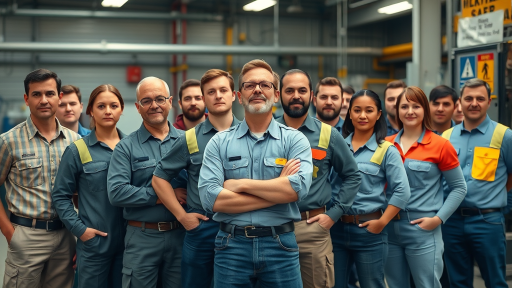 Diverse team of workers standing together for worker