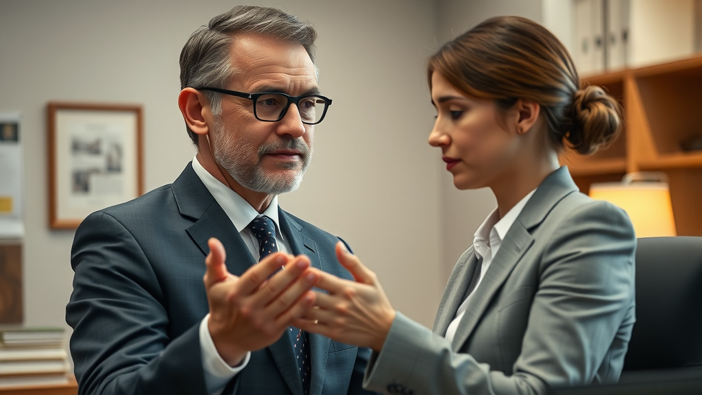 Attorney guiding employee through worker